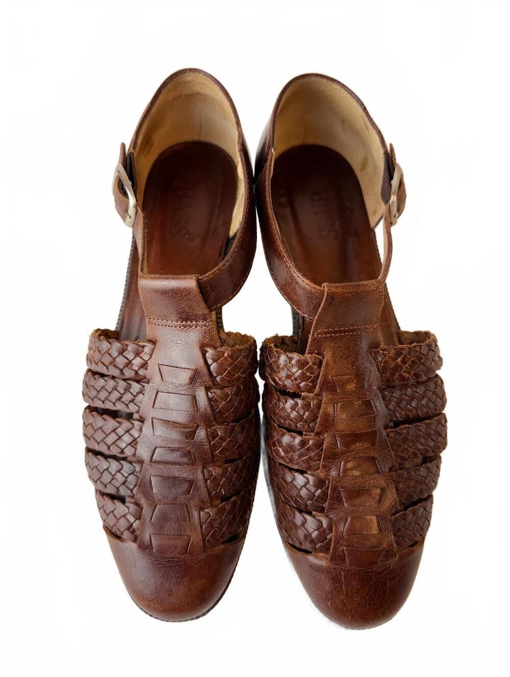 Vintage G.H. Bass Brown Leather Woven Mary Jane Sandals Size 5M